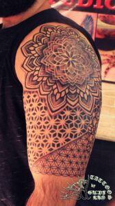 geometric tattoo on full bicep or geometrical tattoo on full bicep