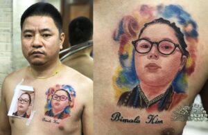 portrait tattoo on chest or coloured portrait tattoo